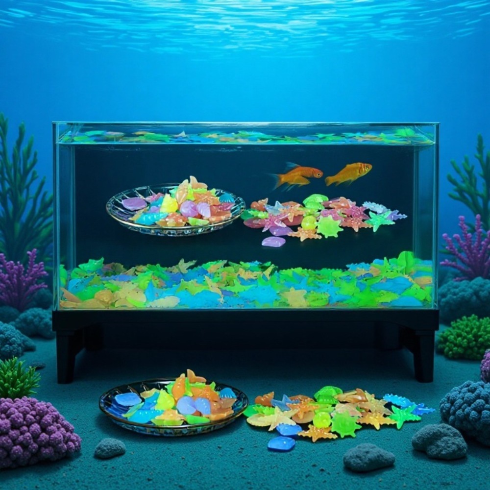 Aquarium Fish Guppy - Pietre oceaniche luminose fluorescenti, conchiglie fluorescenti,
